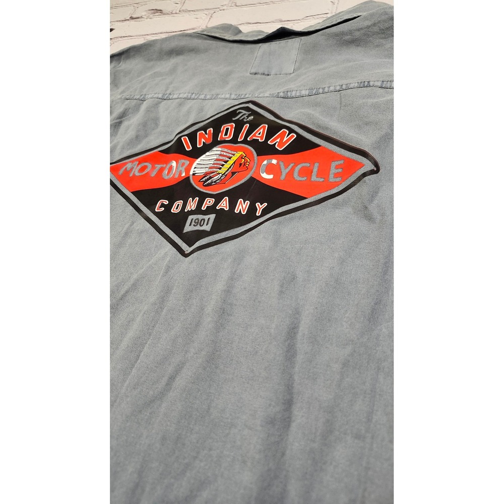 Junk Food Indian Motor Cycle Company Shirt Mens Large Blue Short Sleeve Cotton